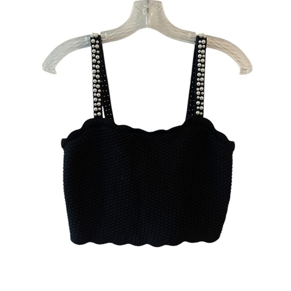 House Of Harlow 1960 sz M Cropped Sweater Tank Top Faux Pearls Straps romantic - Picture 2 of 7